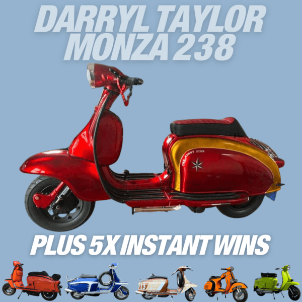 Jason Luscombe with Ticket Number 43252 Wins Darryl Taylor Tuned Lambretta Li 125 Series 2 Monza 238 - Monday 31st March